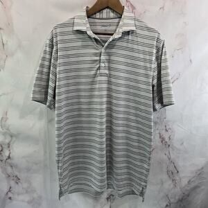 Johnnie O Shirt Mens Medium Gray Striped Polo Short Sleeve Golf Active